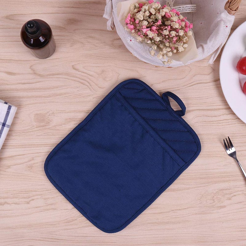 Anyi Pot Holders for Kitchen Heat Resistant, Cotton Hot Pads for Counter Table, Blue Kitchen Pot Holders with Pocket - Image 5